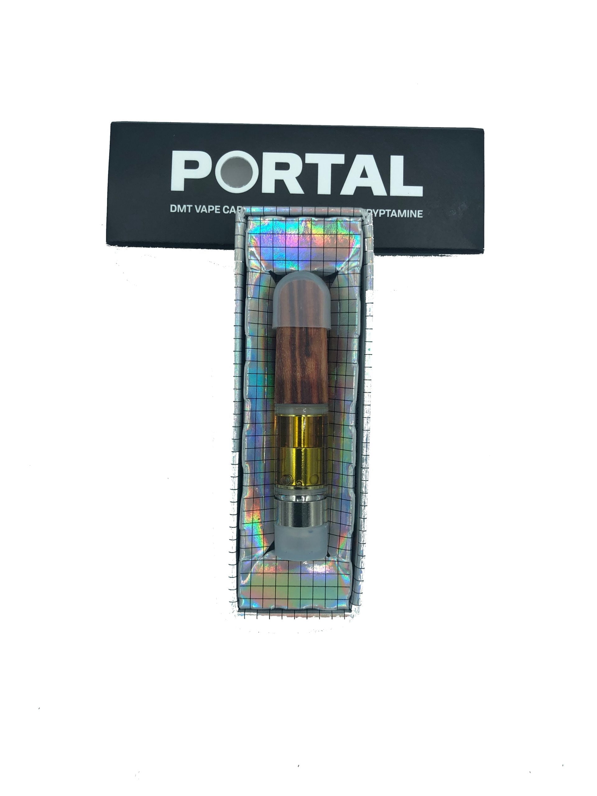 A DMT vape cartridge in sealed retail packaging
